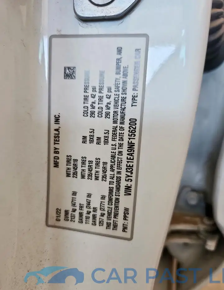 5YJ3E1EA9NF156200# 12