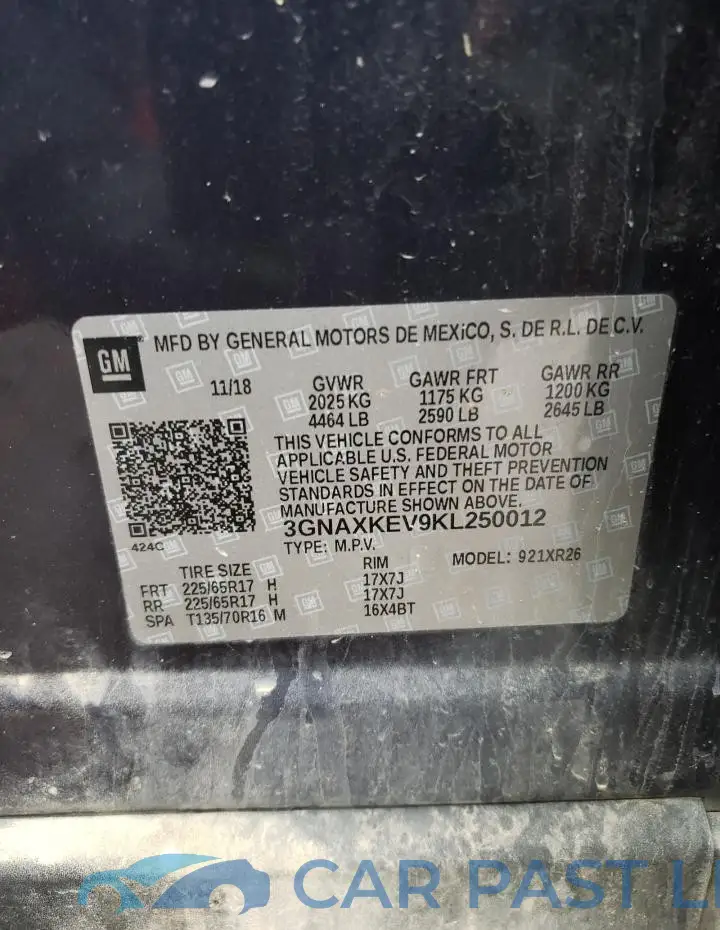 3GNAXKEV9KL250012# 13