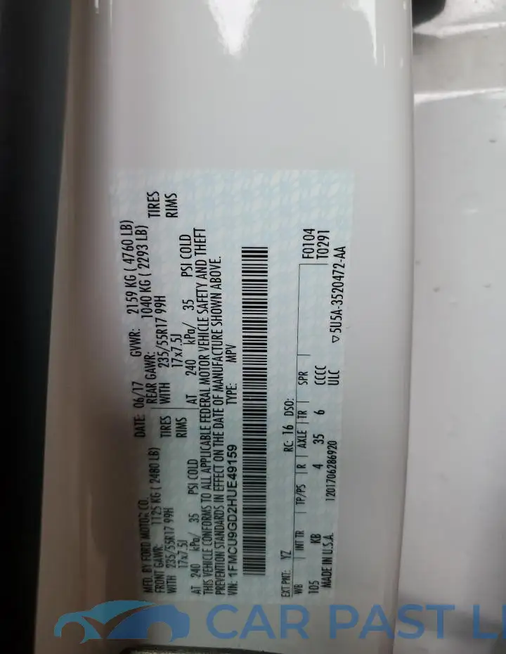 1FMCU9GD2HUE49159# 13