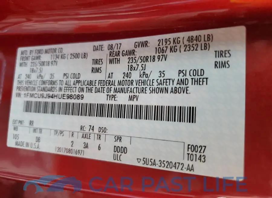 1FMCU9J94HUE98089# 13