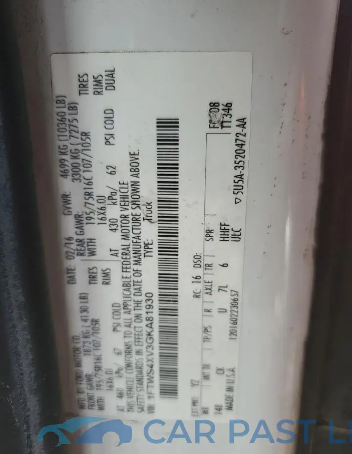 1FTWS4XV3GKA81930# 13