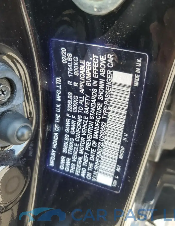 SHHFK8G72LU200582# 12