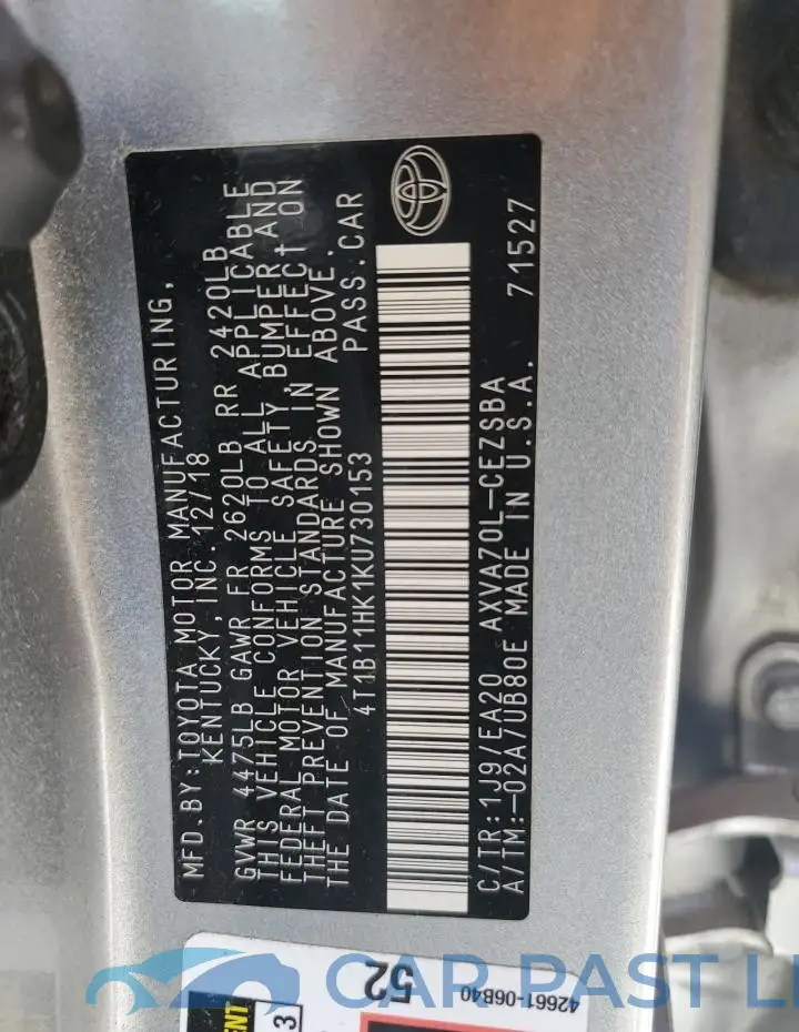 4T1B11HK1KU730153# 12