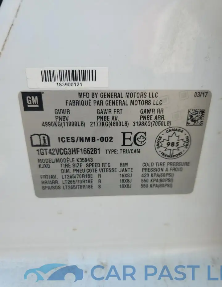 1GT42VCG3HF166281# 13