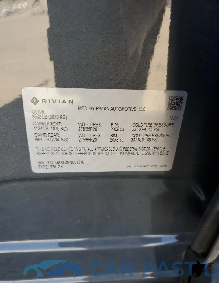 7FCTGAAL3NN001316# 13