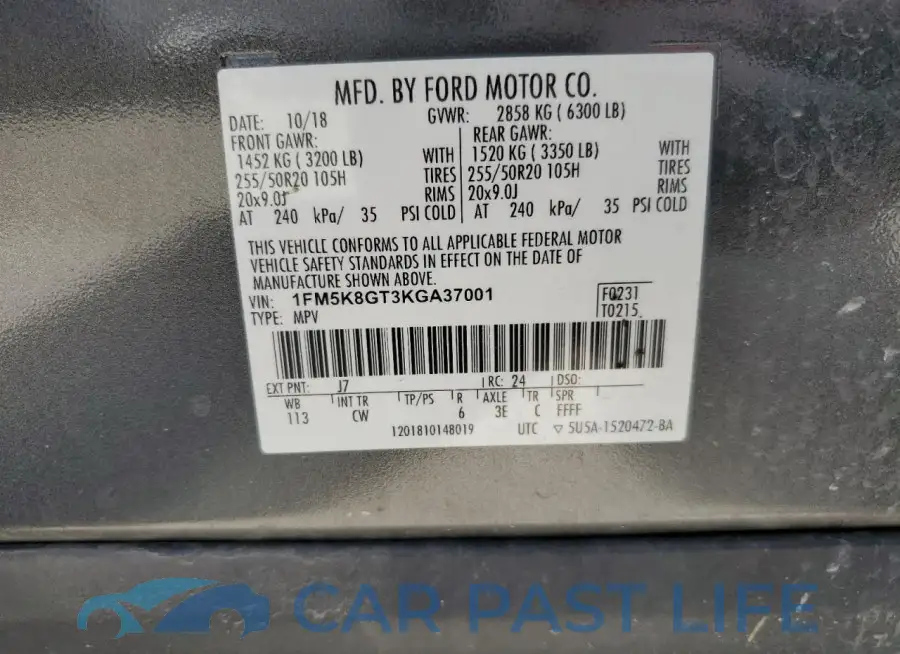 1FM5K8GT3KGA37001# 12