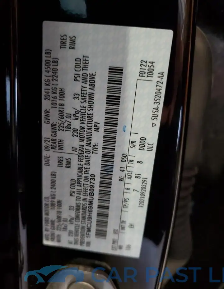 1FMCU9H69MUB09730# 12