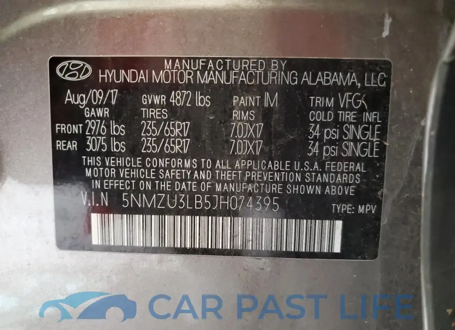 5NMZU3LB5JH074395# 13