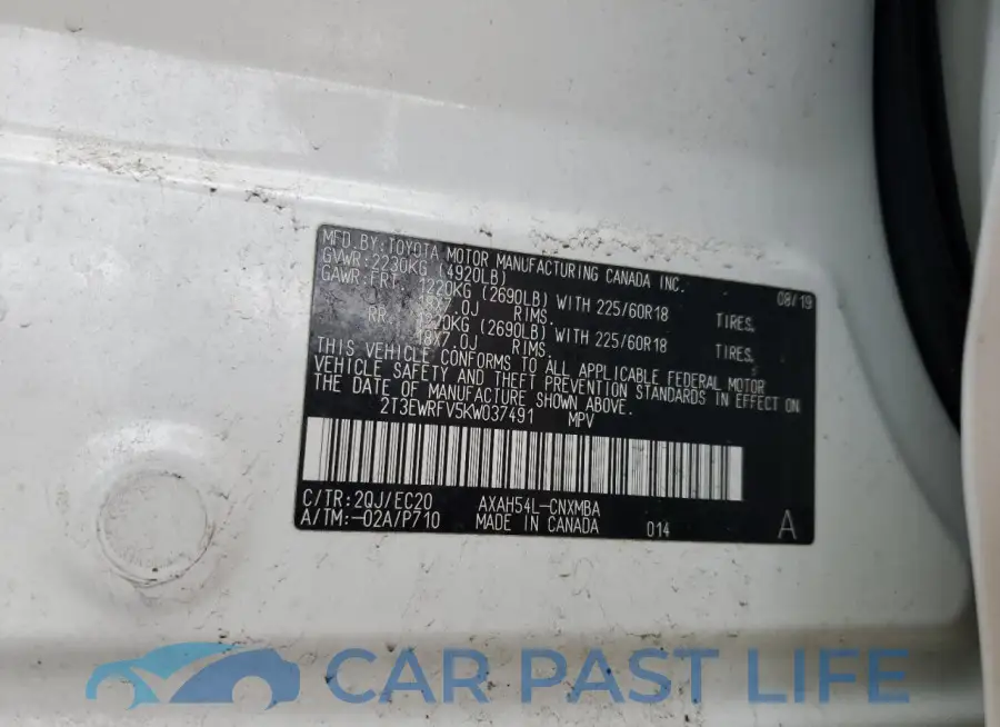 2T3EWRFV5KW037491# 13
