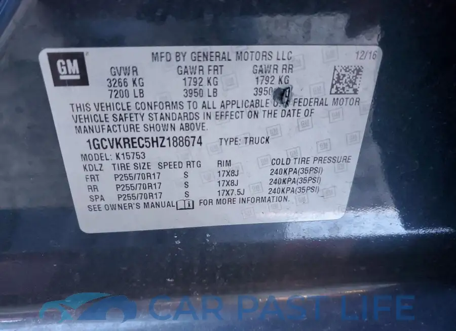 1GCVKREC5HZ188674# 12