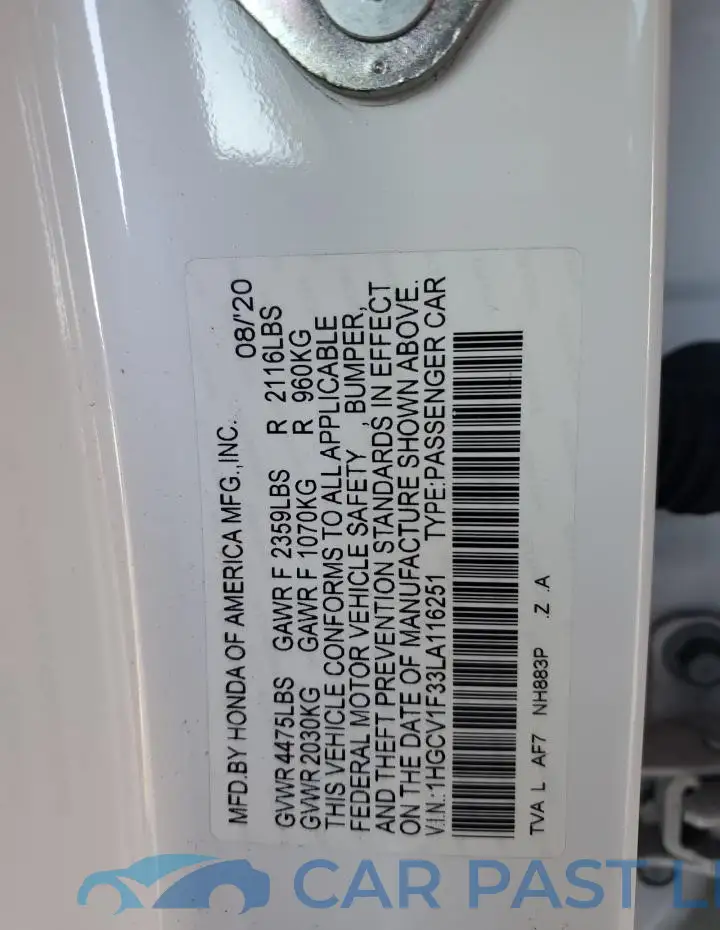 1HGCV1F33LA116251# 12