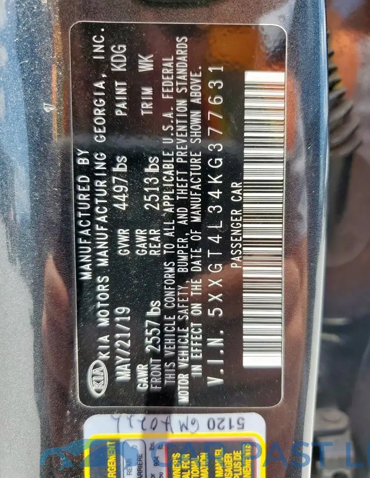 5XXGT4L34KG377631# 12