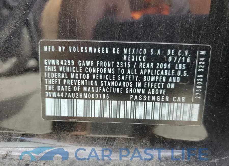 3VW447AU2HM000796# 12