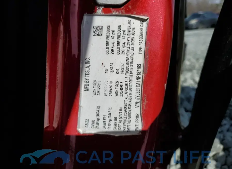 5YJ3E1EA1NF187165# 12