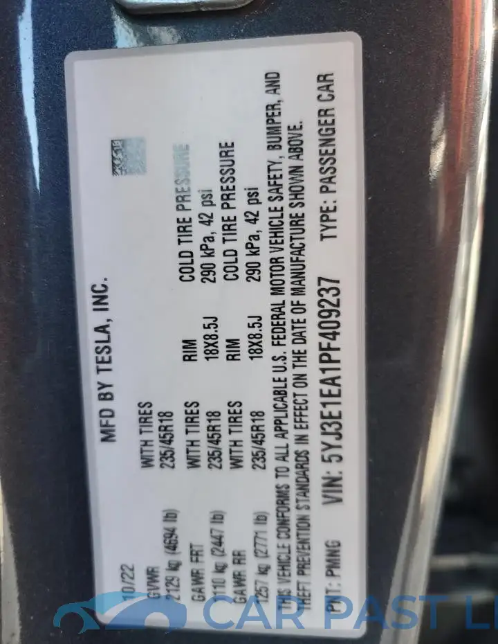 5YJ3E1EA1PF409237# 12