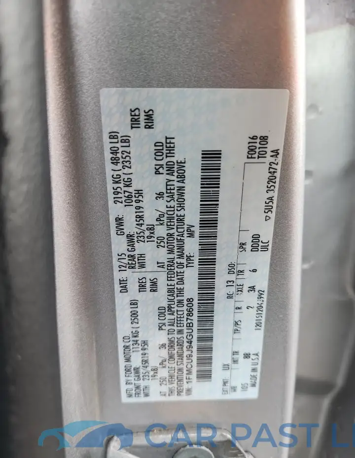 1FMCU9J94GUB78608# 12