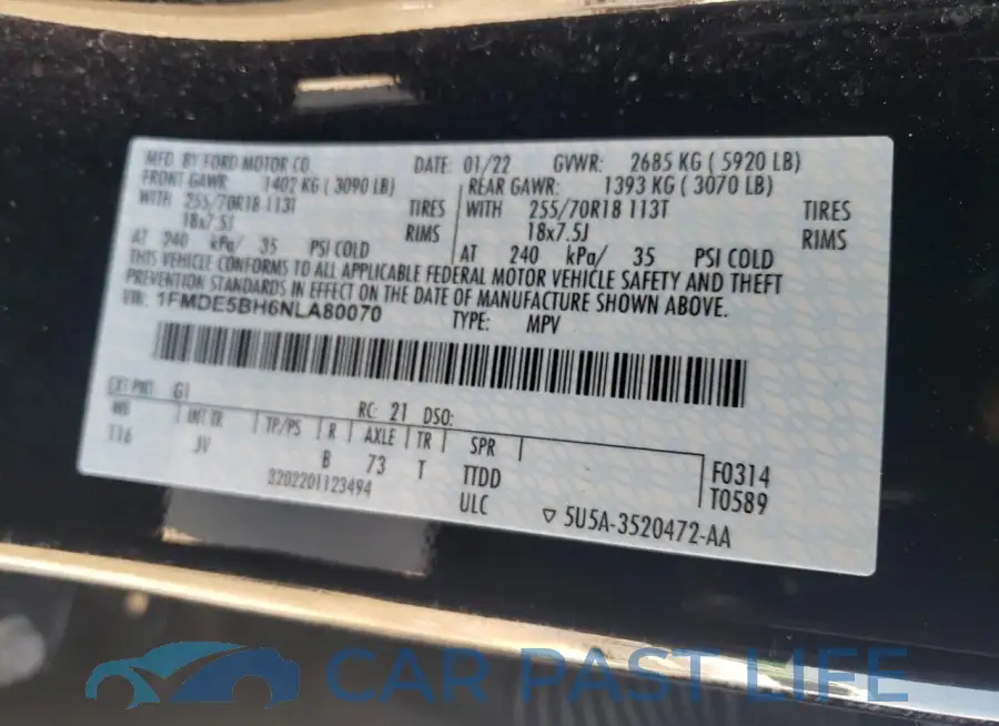1FMDE5BH6NLA80070# 12
