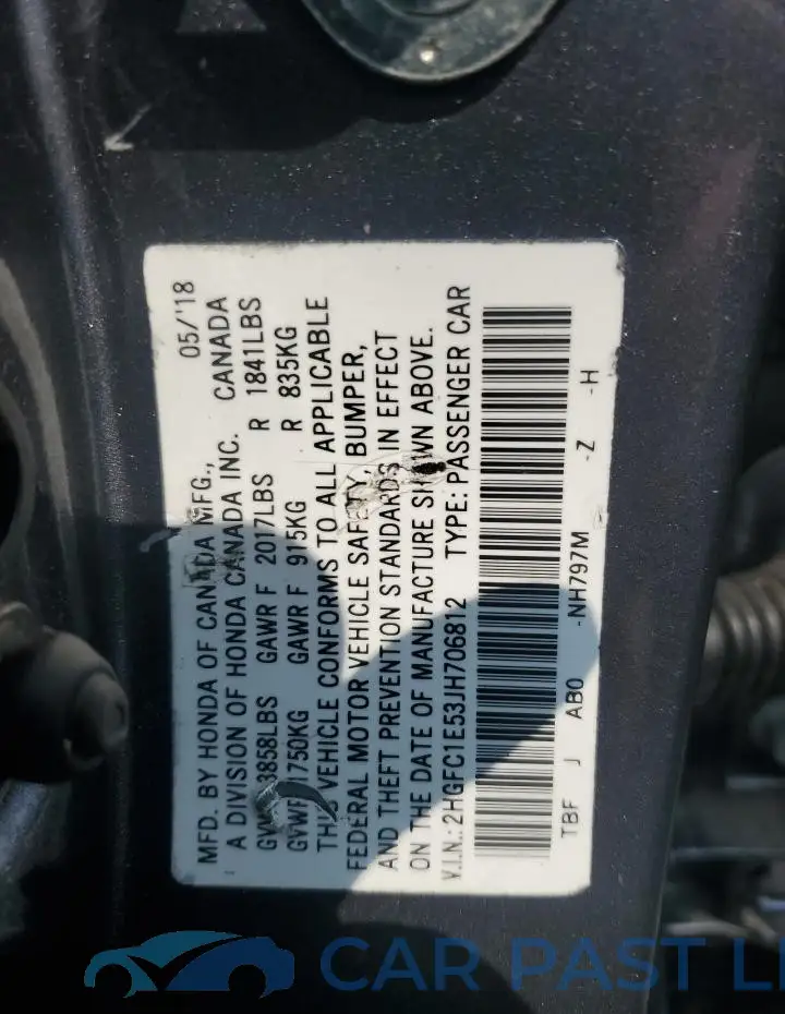 2HGFC1E53JH706812# 12