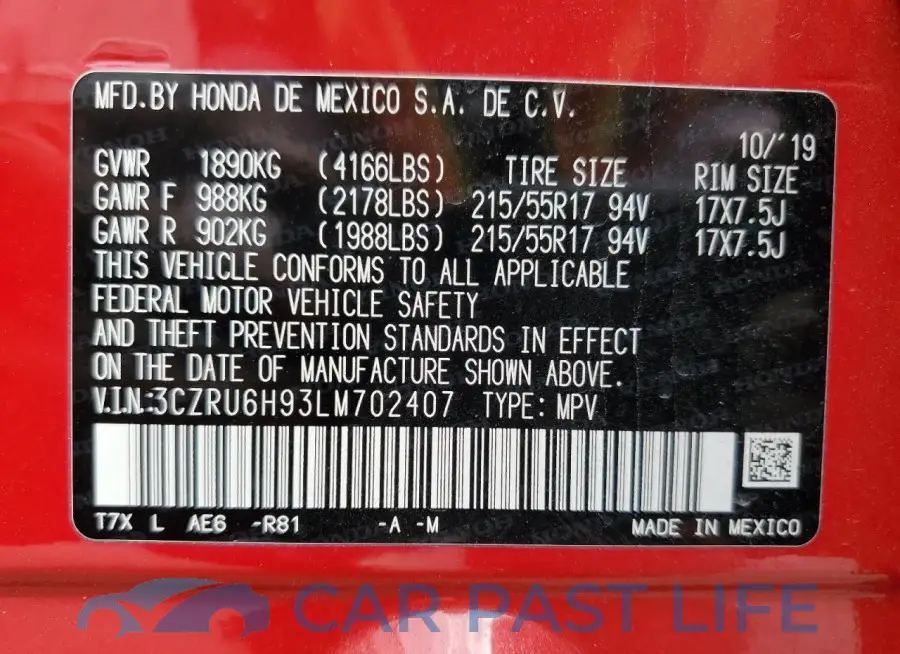 3CZRU6H93LM702407# 13