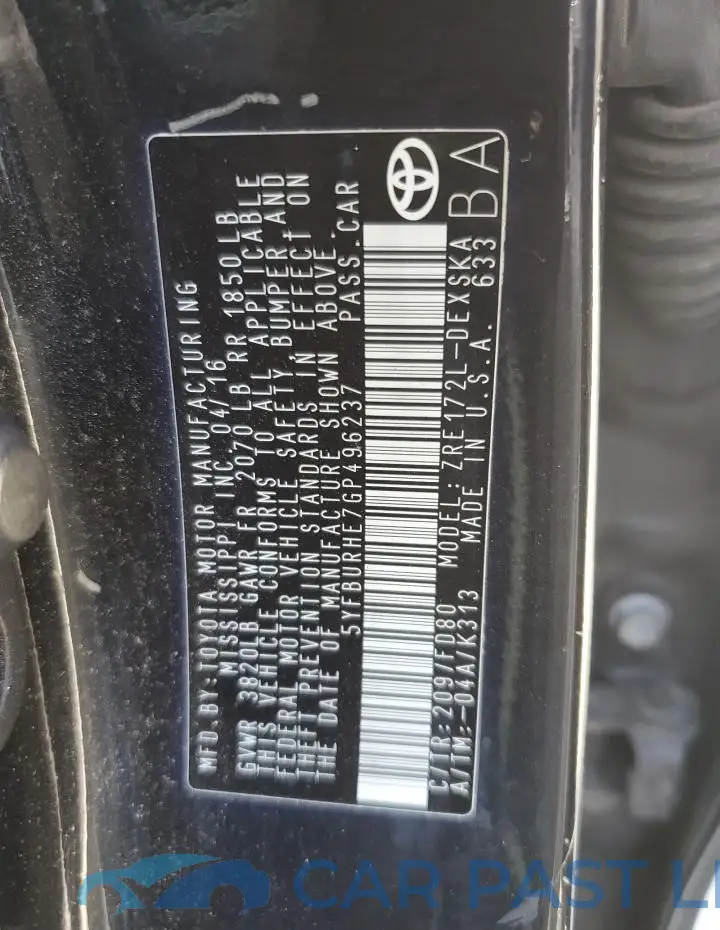 5YFBURHE7GP496237# 12