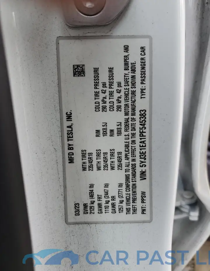 5YJ3E1EA1PF545383# 12