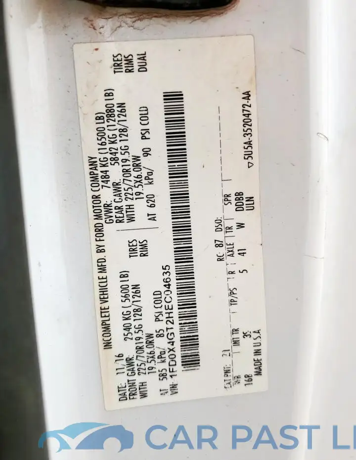 1FD0X4GT2HEC04635# 12