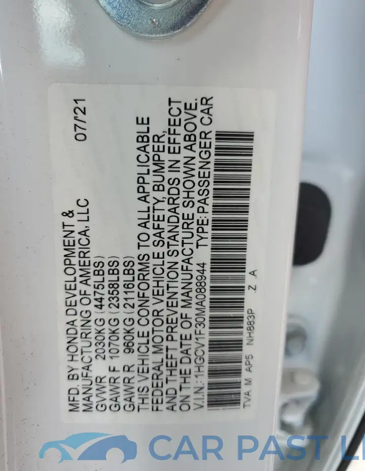 1HGCV1F30MA088944# 12