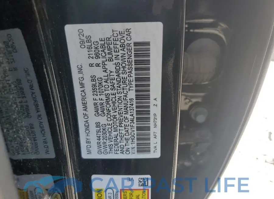 1HGCV1F34LA137416# 12