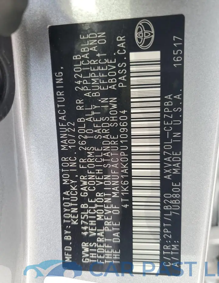 4T1K61AK0PU109604# 12