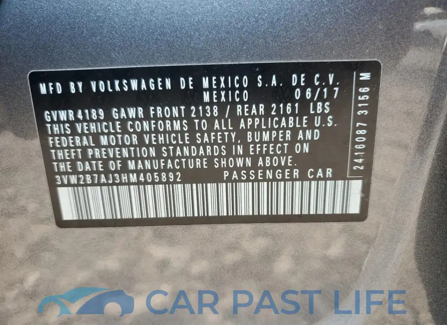 3VW2B7AJ3HM405892# 12