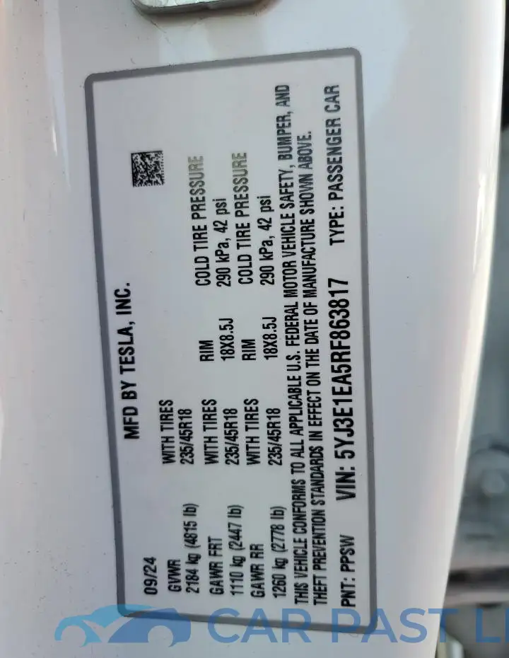 5YJ3E1EA5RF863817# 12