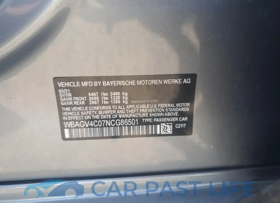 WBAGV4C07NCG86501# 12