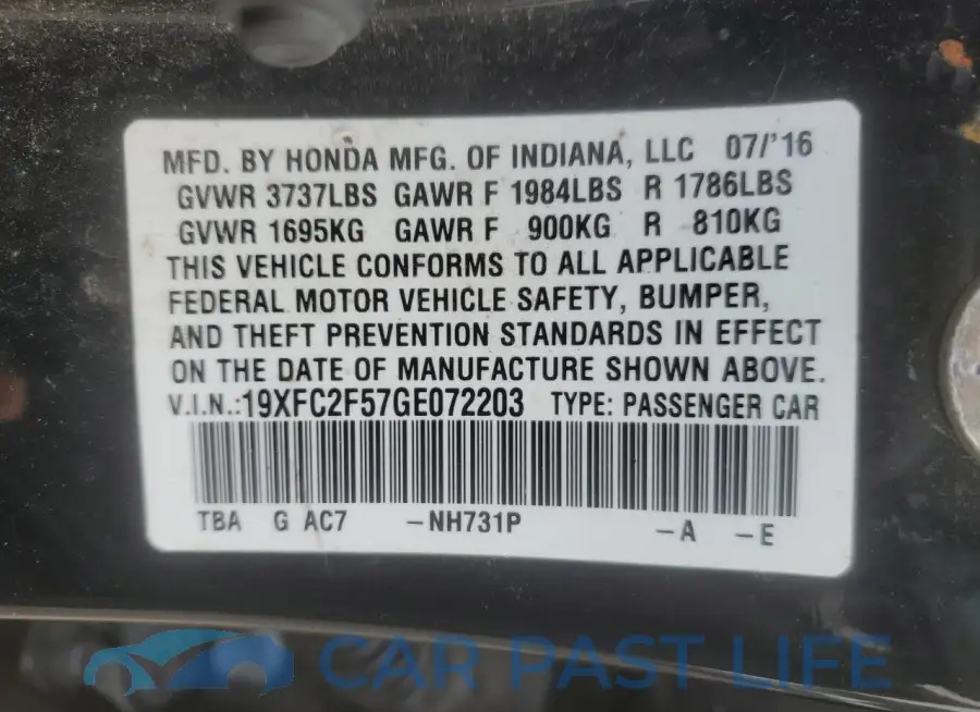 19XFC2F57GE072203# 12