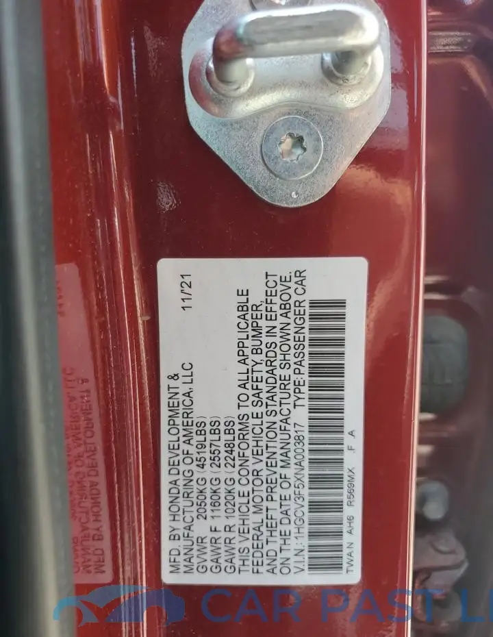 1HGCV3F5XNA003817# 12