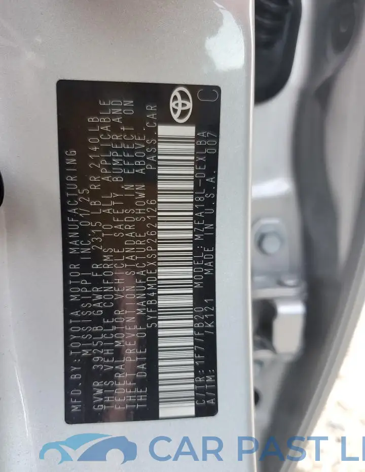 5YFB4MDEXSP262126# 13