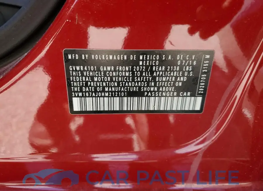 3VW167AJ0HM212101# 12