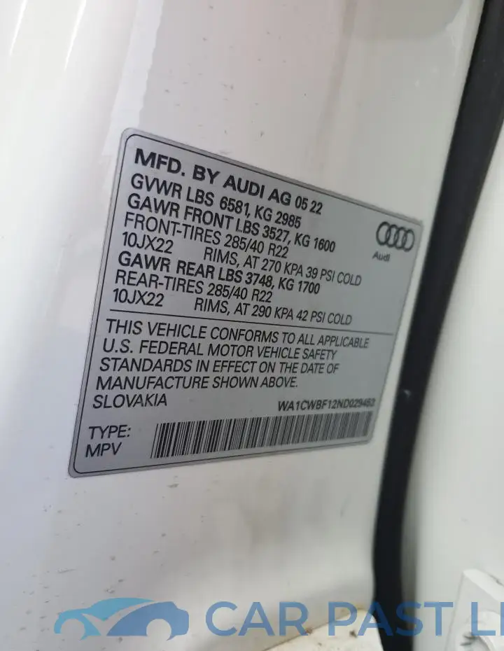 WA1CWBF12ND029453# 12