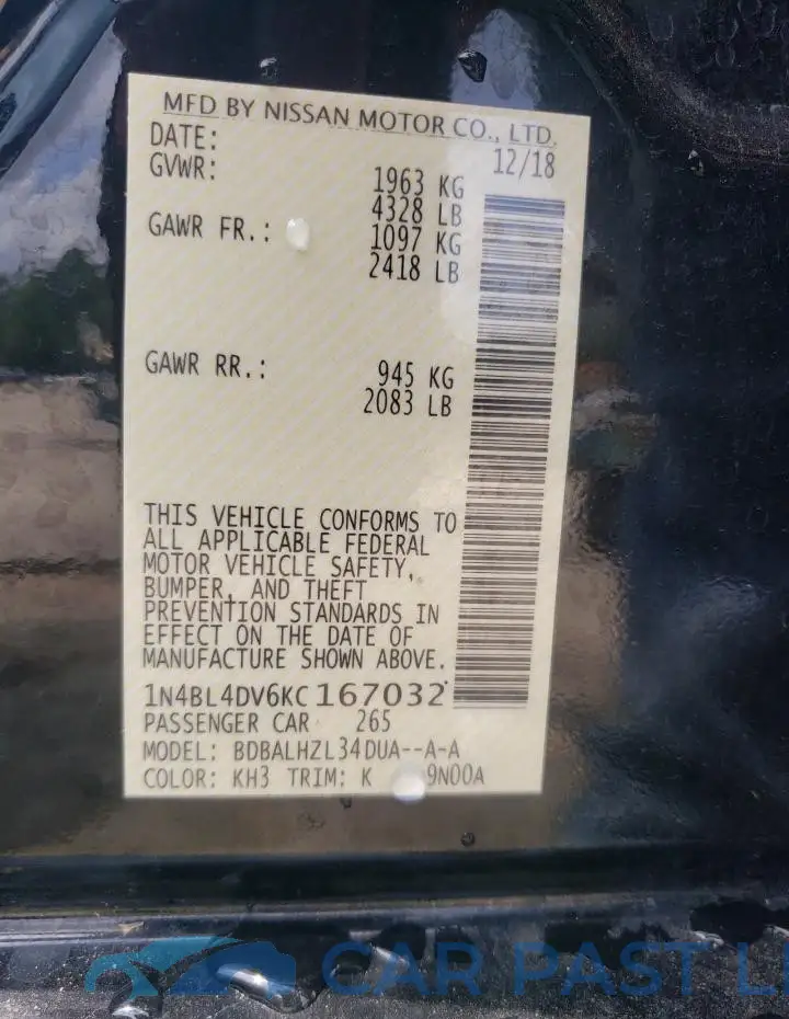 1N4BL4DV6KC167032# 12