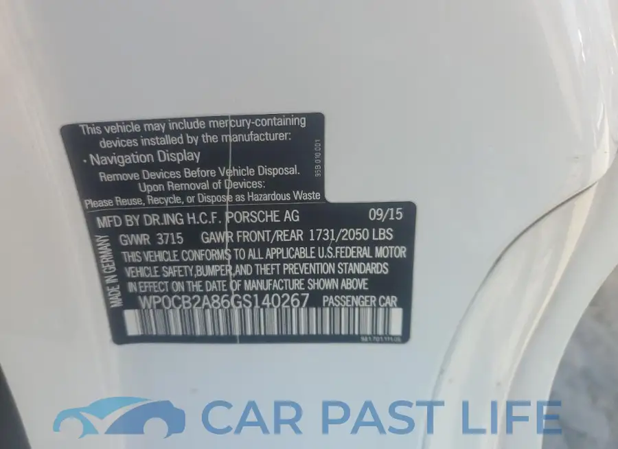 WP0CB2A86GS140267# 12
