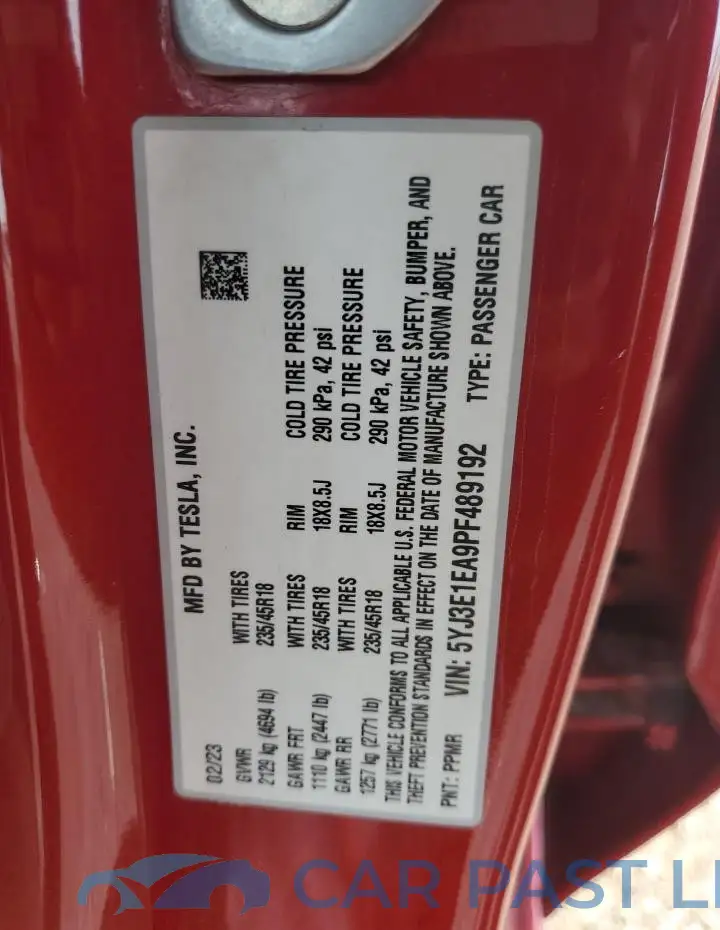 5YJ3E1EA9PF489192# 12