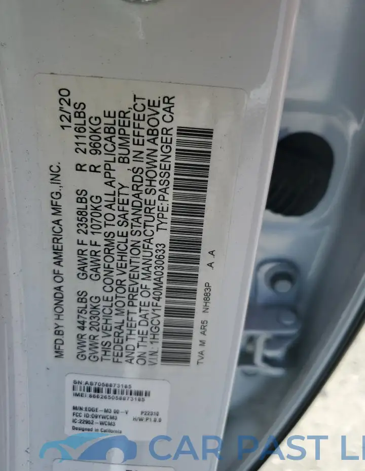 1HGCV1F40MA030633# 13