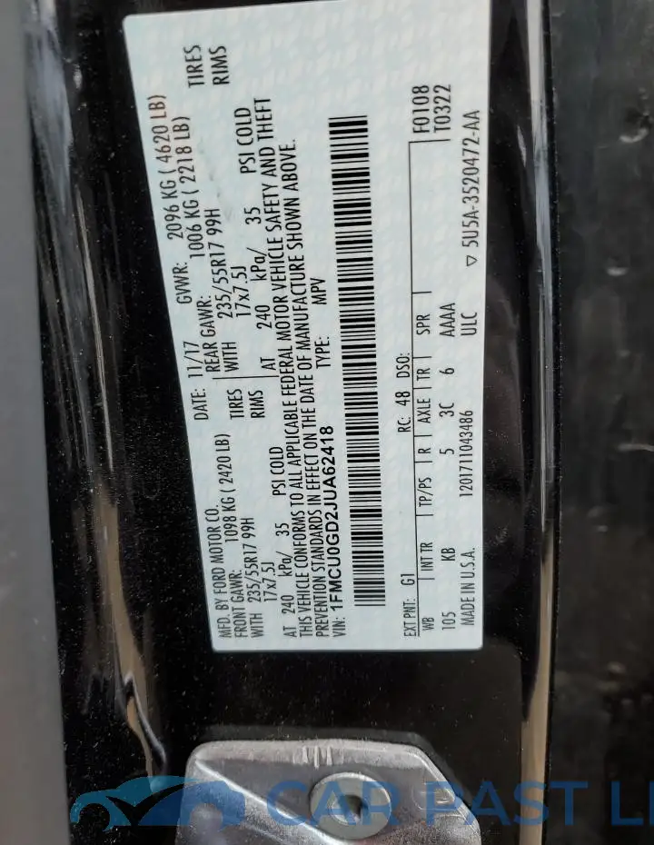 1FMCU0GD2JUA62418# 12