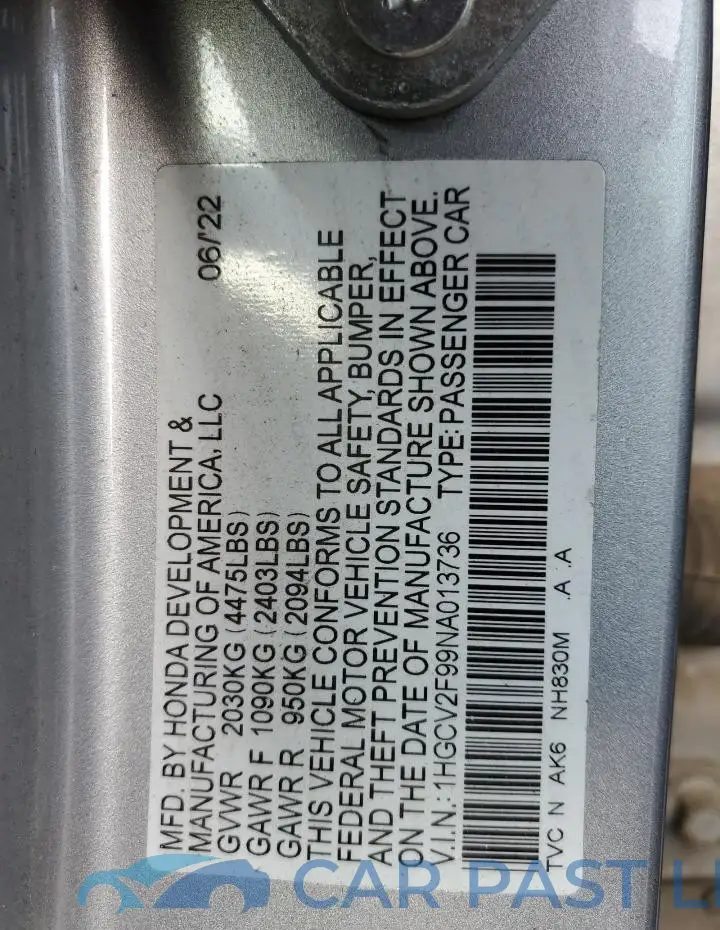 1HGCV2F99NA013736# 12