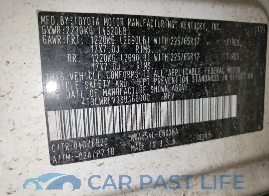 4T3LWRFV3SU166000# 13