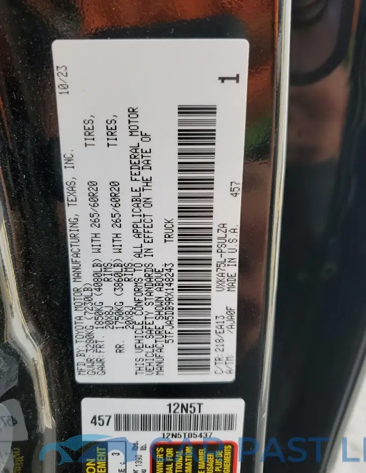 5TFJA5DB9RX148243# 12