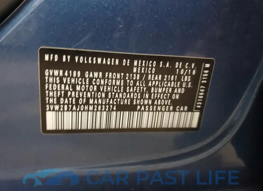3VW2B7AJ0HM263274# 12