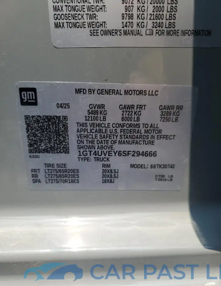 1GT4UVEY6SF294666# 12