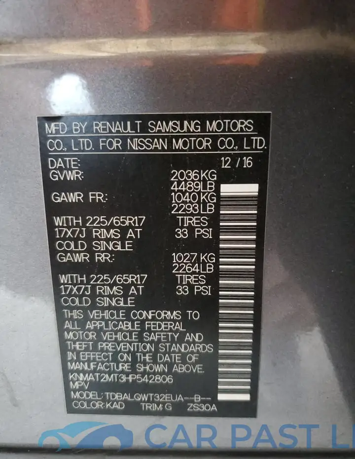 KNMAT2MT3HP542806# 13