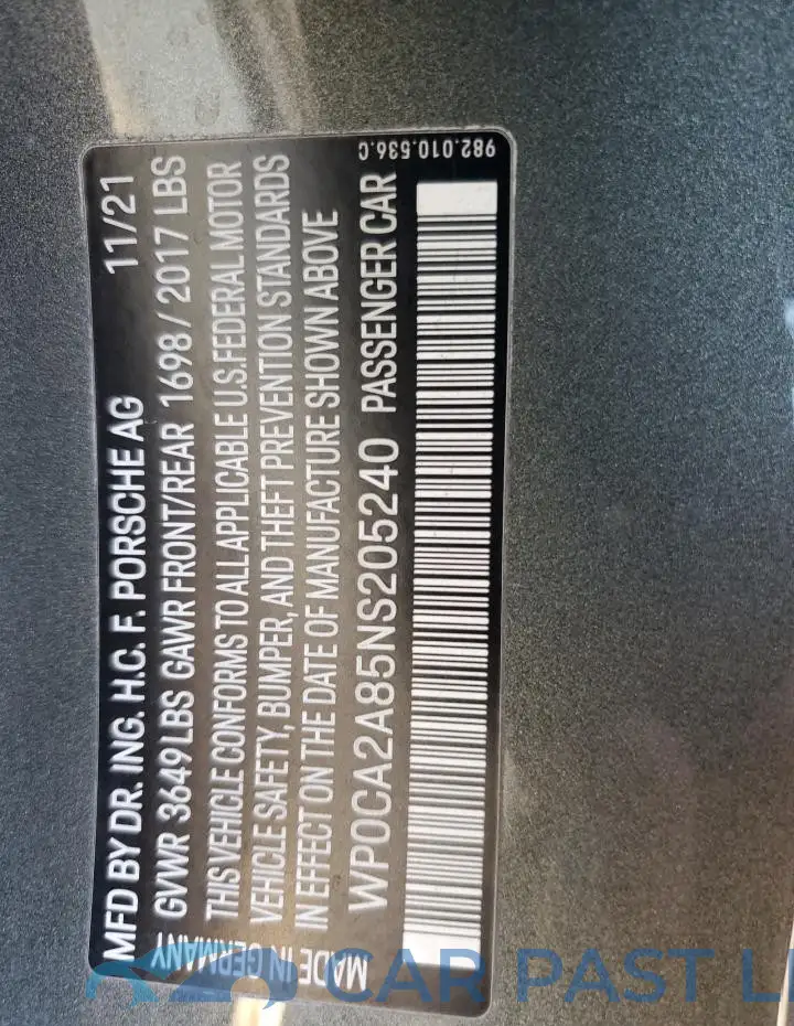 WP0CA2A85NS205240# 12