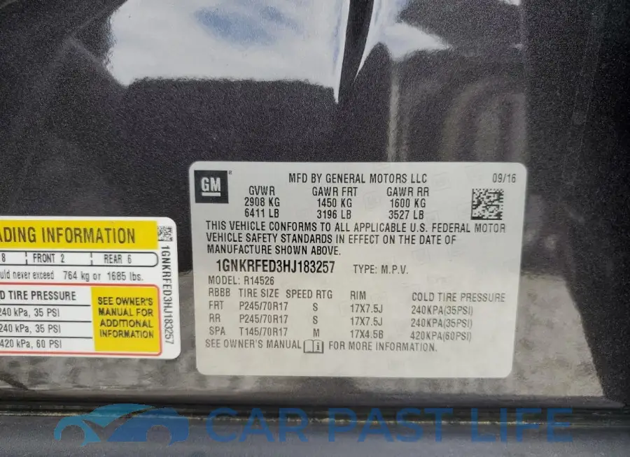 1GNKRFED3HJ183257# 13